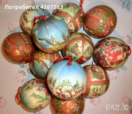 Коледна, новогодишна украса топки за елха 12 броя