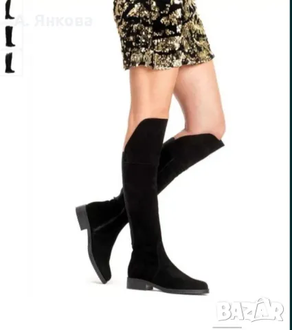 Дамски високи велурени черни ботуши Aquamarine,черни чизми, 40 номер 