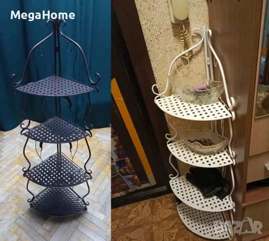 Метална ъглова етажерка рафт стелаж за баня, кухня и дом