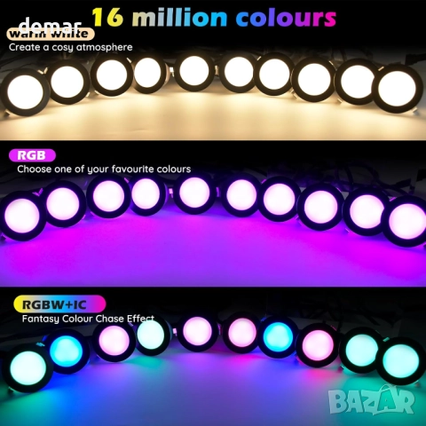 GEYUEA Home 6 броя смарт LED палубни лампи, RGBW+IC, IP67 Ø45MM 12V, дистанционно, снимка 2 - Лед осветление - 52105030