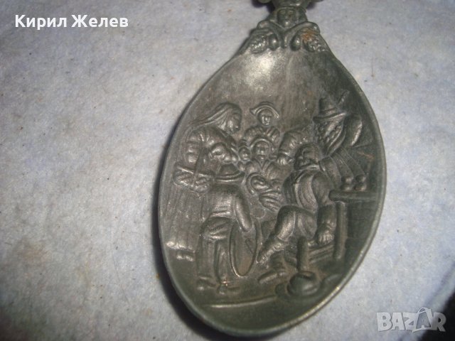 СТАРА ФИГУРАЛНО ОРНАМЕНТИРАНА ХОЛАНДСКА ДЕКОРАТИВНА ЛЪЖИЦА от ЦИНК с ЩЕМПЕЛ АТГЕЛЧЕ 24635, снимка 4 - Колекции - 38139191