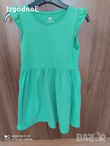 H&M зелена памучна рокля, снимка 3 - Детски рокли и поли - 29687990
