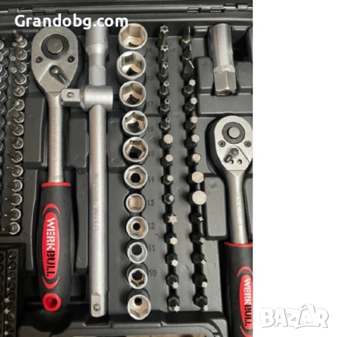Немски Куфар с Инструменти 216ч WerkBull Гедоре с 3бр Тресчотка и ключове 8-22- Тресчотни, снимка 4 - Куфари с инструменти - 52421560