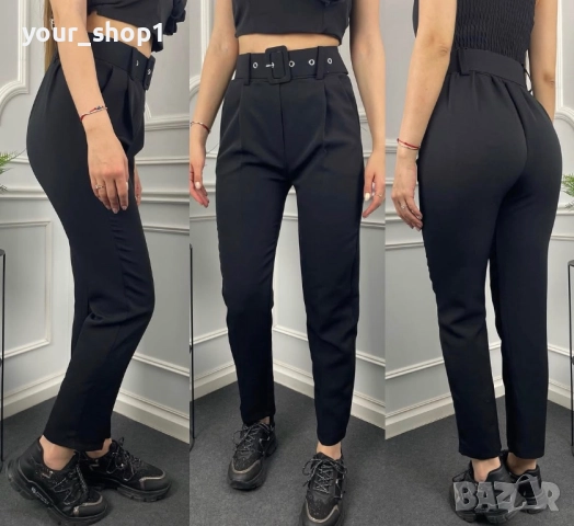 Елегантен панталон с колан в черно , снимка 2 - Панталони - 51840289