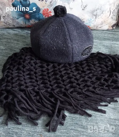 Винтидж / Рядка находка / Стил Джаки Кенеди / Комплект от бутикова барета и шал, снимка 5 - Шапки - 48060960