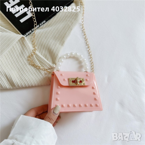 Малка силиконова дамска чанта с дръжка от перли 12,5х10, снимка 3 - Чанти - 44803242