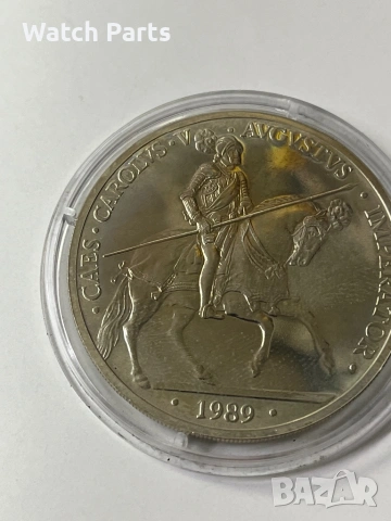 Испания 5 екюта, 1989 г. Чарлз V, снимка 5 - Нумизматика и бонистика - 53122078