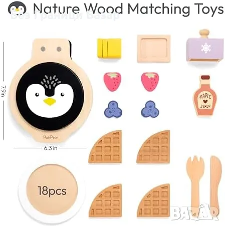 Нова играчка Дървена кухня за деца – пингвин гофретник, плодове и прибори, снимка 5 - Образователни игри - 49906355
