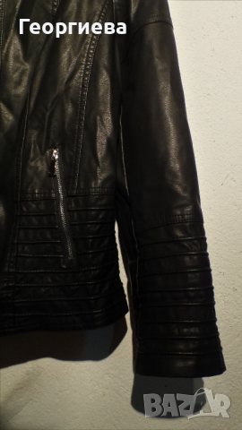 Черно кожено яке (еко кожа), снимка 5 - Якета - 44569862