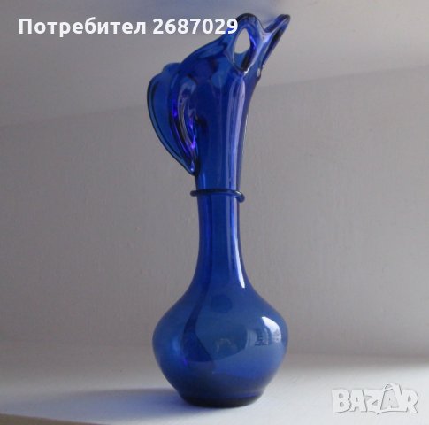Синя стъклена ваза, уникат, снимка 2 - Вази - 30594551