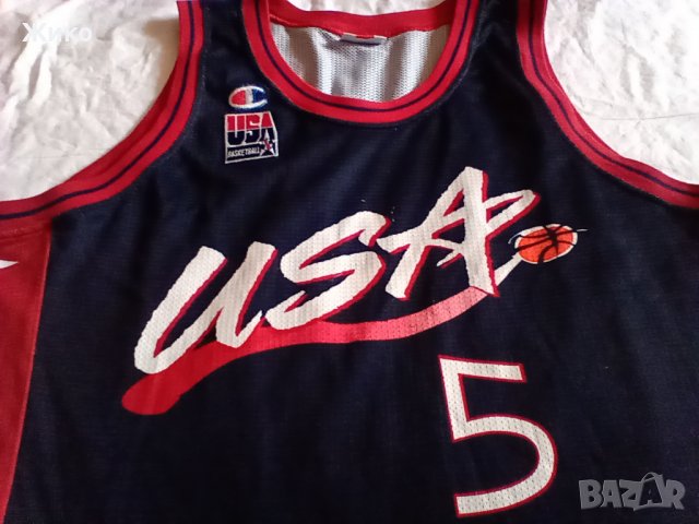 NBA Баскетболен потник САЩ Олимпийски шампион 1996 винтидж CHAMPION НБА с номер 5 GRANT HILL, снимка 2 - Баскетбол - 37340375