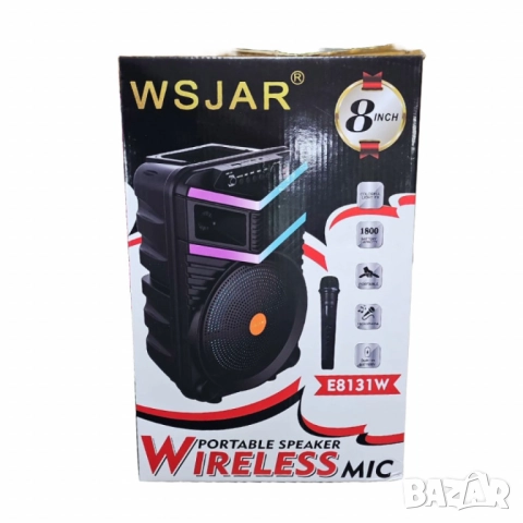 Преносима безжична тонколона с мощен звук и LED ефекти WSJAR E8131W