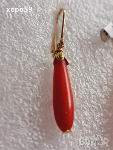 Стари антикварни златни 18 каратови обеци с натурален червен корал, снимка 3 - Обеци - 52682389