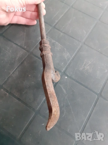 Голям стар ръжен за камина печка огнище, снимка 3 - Антикварни и старинни предмети - 53282613