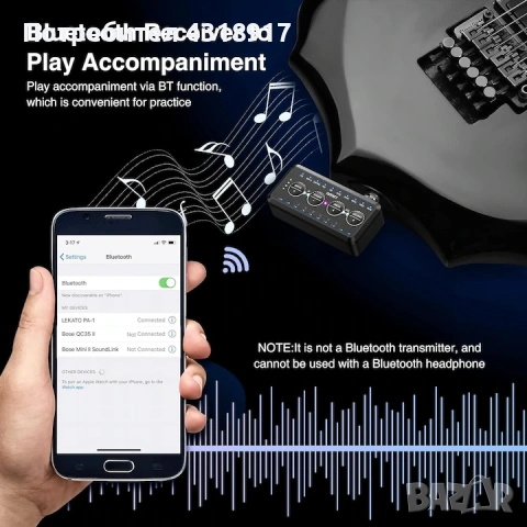 Мини китарен усилвател Lekato за слушалки, акумулаторен, с Bluetooth, снимка 2 - Ресийвъри, усилватели, смесителни пултове - 53885816