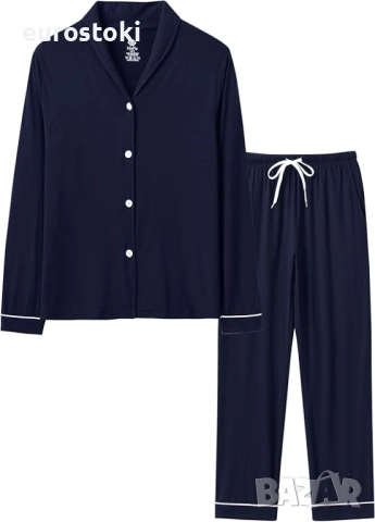 MoFiz Дълги пижами за жени, зимни меки пижами с дълъг ръкав и копчета, карирани елегантни пижами