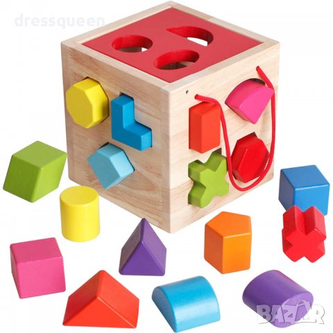 3582 Дървен куб с геометрични фигури, снимка 4 - Фигурки - 37769577