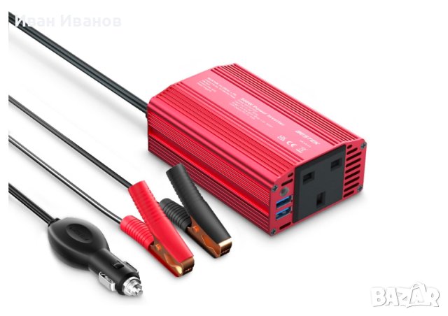 BESTEK 300W мощност инвертор DC 12V към AC 230V автомобилен преобразувател, снимка 3 - Зарядни за кола - 42797534