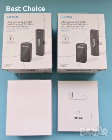 Ултракомпактни 2.4GHz двуканални безжични микрофонни BOYA WMic5, снимка 6 - Слушалки, hands-free - 52814738