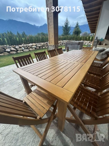 Дървен сет от градински мебели и 10 трапезни стола, снимка 4 - Градински мебели, декорация  - 53018077