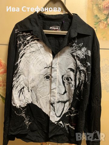Топ хит мъжка черна риза с лице Десигуал ,Айнщайн  -Desigual, снимка 3 - Ризи - 29361617
