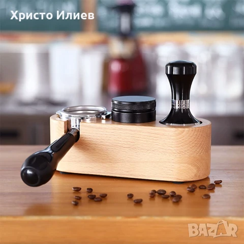 Дървена поставка за кафе аксесоари ръкохватка портафилтър 51мм 53мм Тампер, снимка 5 - Кафемашини - 51273137