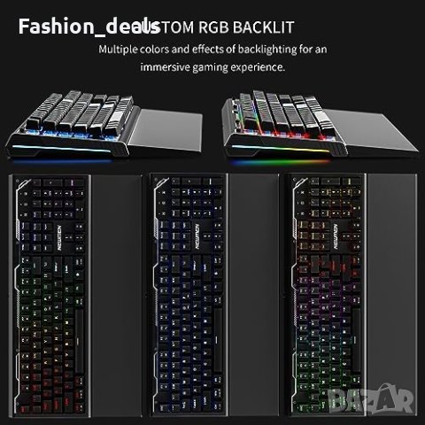 Нова Механична геймърска кабелна клавиатура с RGB подсветка и сгъваема подложка за китката, снимка 6 - Клавиатури и мишки - 42427061