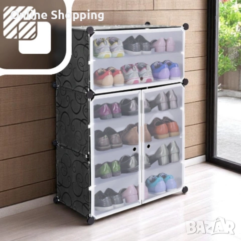 Черен модулен шкаф за обувки - функционалност и красив дизайн в едно, снимка 5 - Шкафове - 53345054