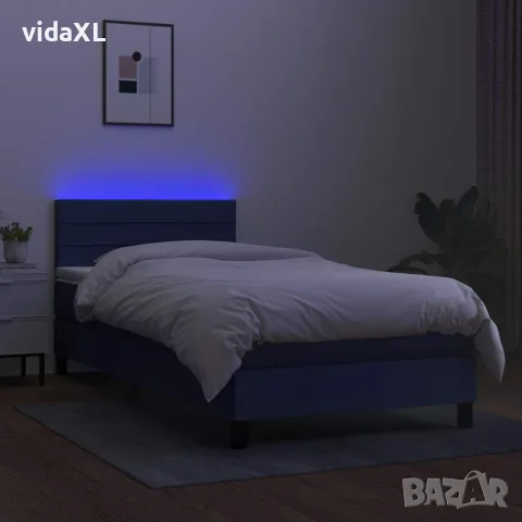 vidaXL Боксспринг легло с матрак и LED, синя, 90x200 см, плат, снимка 4 - Спални и легла - 56146652