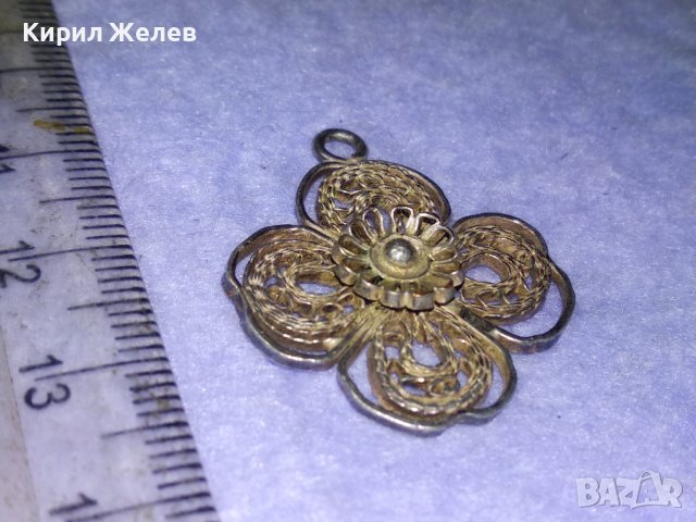 СТАРИННА ФИЛИГРАННА ПОСРЕБРЕНА МЕДНА ВИСУЛКА МЕДАЛЬОН ЧЕТИРИЛИСТНА ДЕТЕЛИНА РЪЧНА ИЗРАБОТКА 40092, снимка 5 - Антикварни и старинни предмети - 42855334