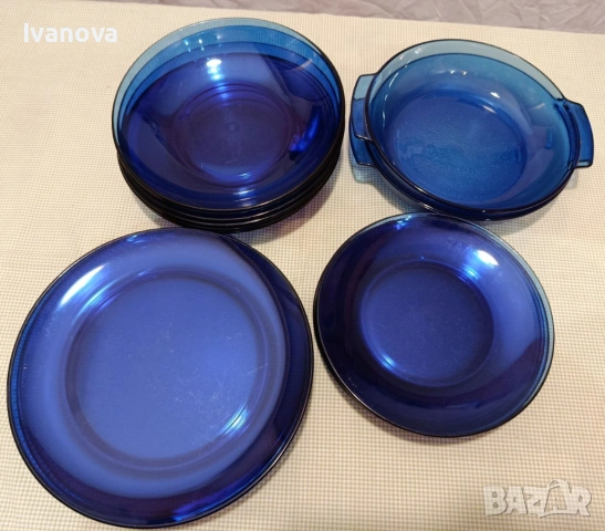 Стъклен сервиз за хранене кобалтово синьо SM BRAZIL, снимка 3 - Сервизи - 54232228