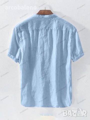 Ликвидация! Мъжка памучна ленена ежедневна риза с къс ръкав в плътен цвят - Доставка 24 часа , снимка 2 - Ризи - 44419161