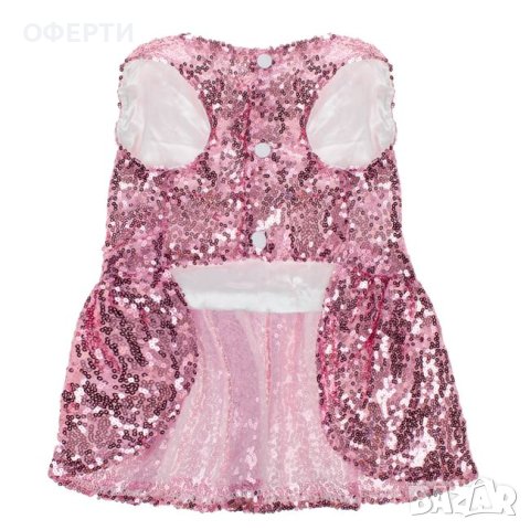  Розова рокля за домашни любимци с панделка и копчета с пайети, снимка 2 - Други животни - 44200738
