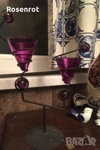 намален Свещник желязо и цветно стъкло , снимка 3 - Декорация за дома - 30777915