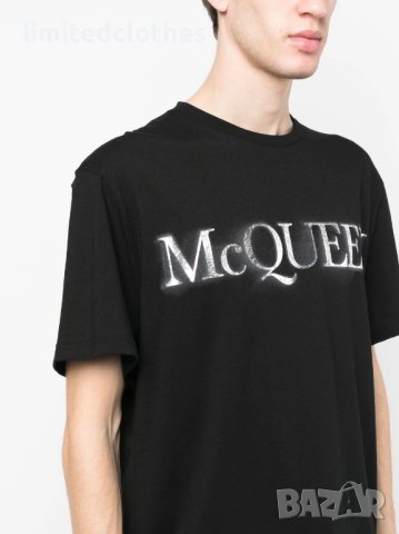 ALEXANDER McQUEEN Black Metallic Silver Logo Print Oversized Мъжка Тениска size L и XL, снимка 5 - Тениски - 40704302