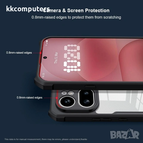 XUNDD Прозрачен Калъф за Nothing Phone (4a) Pro - TPU+Акрил, Airbag, 0.8mm защита, Черен, снимка 7 - Калъфи, кейсове - 54250194