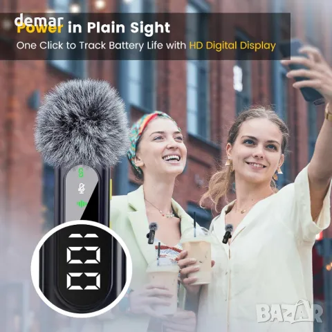 YEJATA Безжичен микрофон с цифров дисплей за батерията - 2 броя USB-C мини микрофон, снимка 2 - Микрофони - 50420077