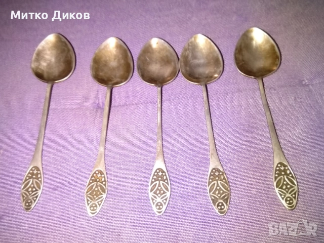 Лъжички малки СССР винтидж мелхиор 5 броя 120мм, снимка 2 - Прибори за хранене, готвене и сервиране - 51515949