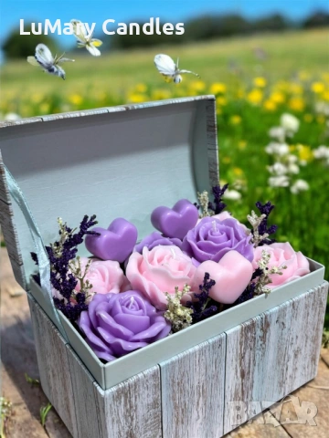 Свещ “Кутия с омайни рози”, снимка 2 - Декорация за дома - 53289283