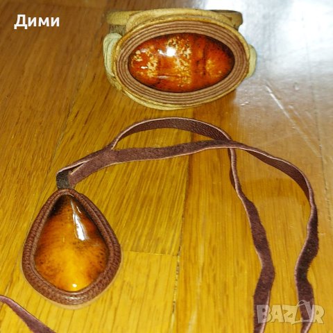 Гривна и колие от естествена кожа и естествен камък, снимка 5 - Гривни - 40449925