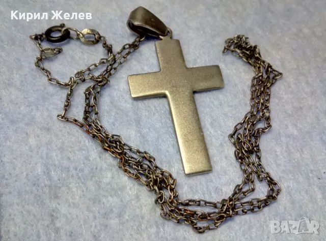 СТИЛЕН СРЕБЪРЕН КРЪСТ МАТИРАНО СРЕБРО 925 сФИНА СТАРА СРЕБЪРНА ВЕРИЖКА СРЕБРО 950 РЪЧНА РАБОТА 40024, снимка 2 - Колиета, медальони, синджири - 49866148