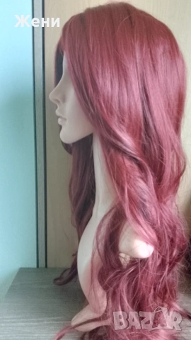  Дълга лейс фронт перука наситено бордо, снимка 11 - Аксесоари за коса - 54153902