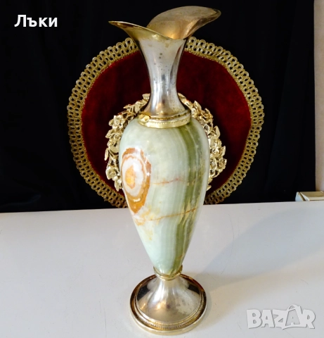 Посребрена ваза,свещник оникс 2.2 кг.,месинг. 