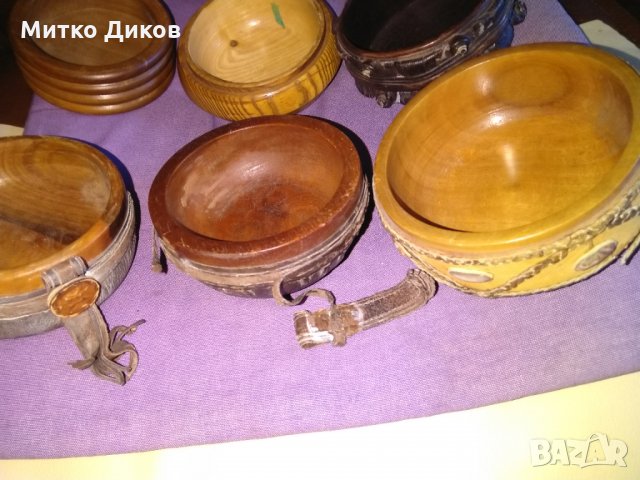 Дървени купи с облицовка от естествена кожа и други купи- цената е на брой по 7 лв, снимка 6 - Декорация за дома - 20191510