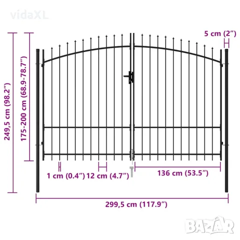 vidaXL Оградна порта Woerden с двойна врата с шипове отгоре 299,5x249,5 см, снимка 5 - Огради и мрежи - 56146132
