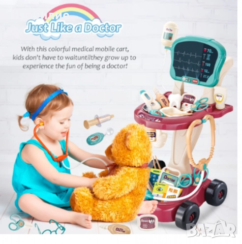 Комплект за игра на доктор, с количка, 29 аксесоара, със светлина, ЕКГ монитор, бял, снимка 5 - Играчки за стая - 52341782