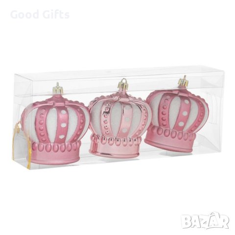 3 броя Комплект Розови коледни корони, Висулки за елха, 8см, снимка 2 - Други стоки за дома - 42685667