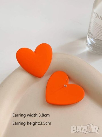 Красиви Обеци в Оранжев Цвят във Формата на Сърце КОД е246, снимка 4 - Обеци - 40405576