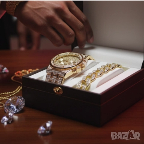 Универсален комплект часовник и гривна с кубинска плетка