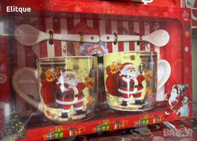 Подаръчен комплект за двама, 2 броя коледни чаши с 2 лъжички.